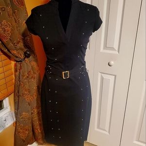 Cache | Dresses | Black Fitted Cache Dress With Gold Hardware | Poshmark